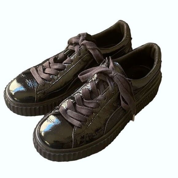 Puma Fenty by Rihanna Womens Patent Creeper Low Top Platform Sneakers Black Sz 9 - Picture 1 of 8